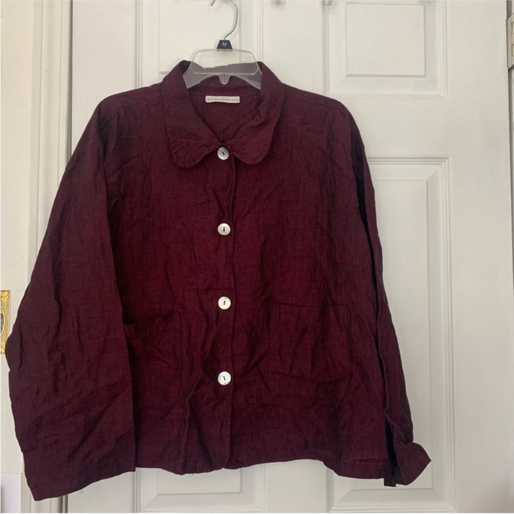 bryn Walker Burgundy Button-Down Shirt Jacket